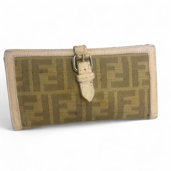 Fendi Handbags - Fendi Zucca Wallet Vintage Brown Canvas FF Logo Buckle Long Wallet